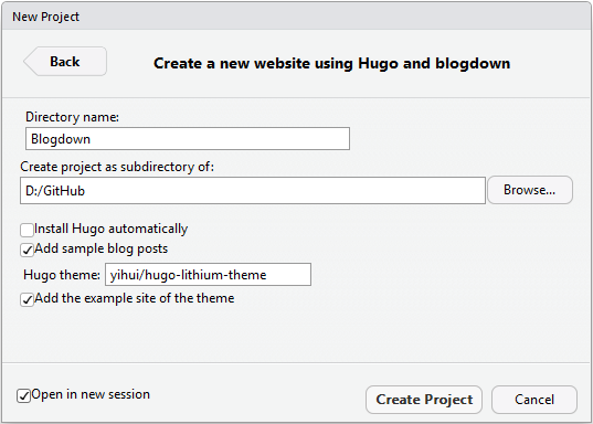 Create a website project based on blogdown.